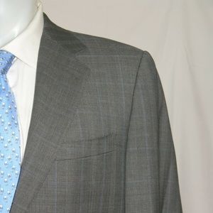 Canali Brown Label Gray Plaid Two Button Suit Jacket 40L